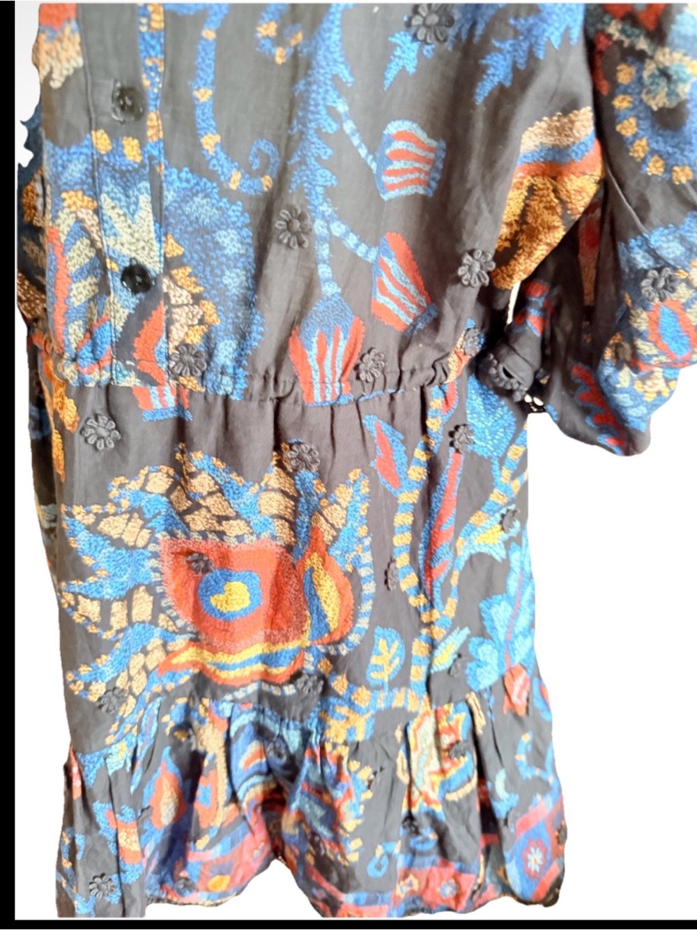 Sunset Tapestry puff sleeve Farm Rio Floral Paisley mini dress boho festival szl - Picture 5 of 8